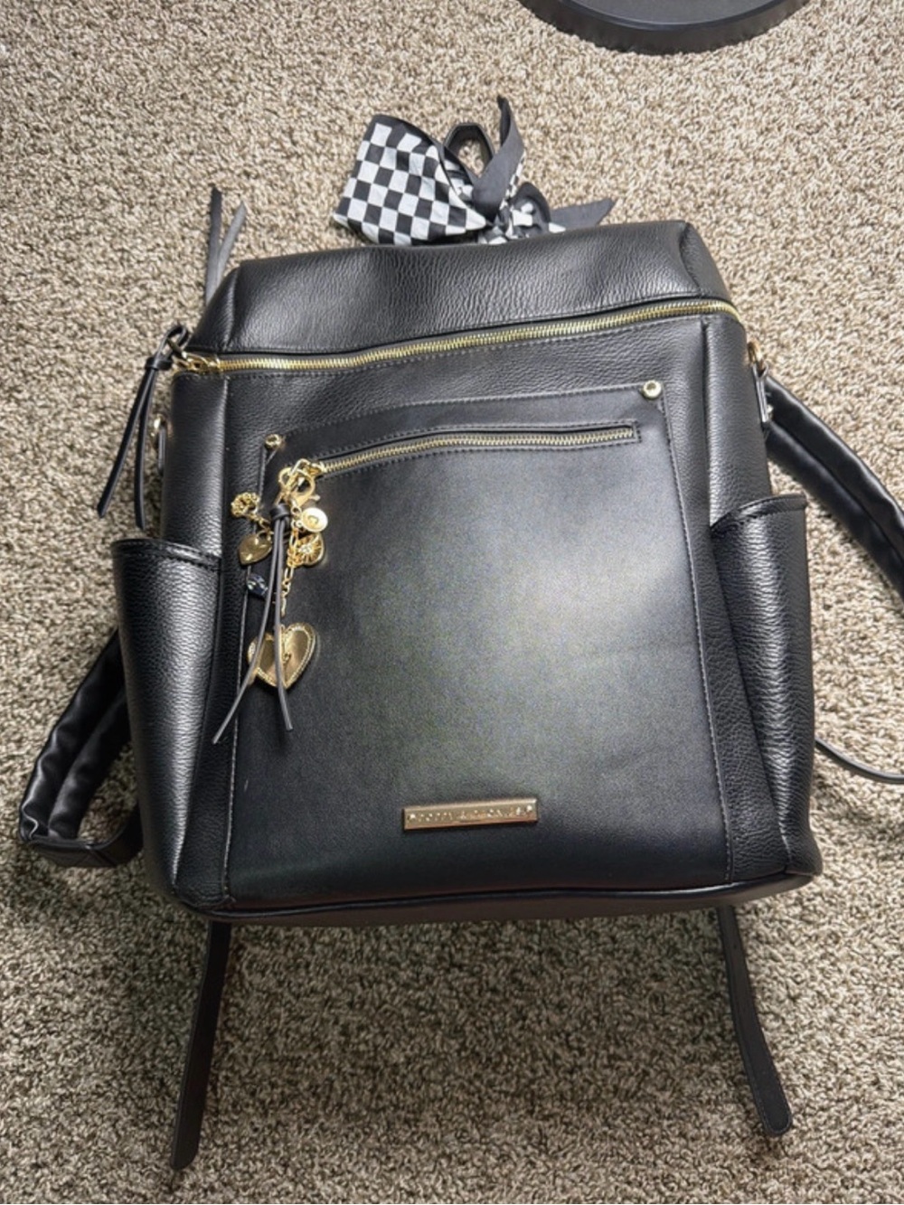 Poppy & Peonies Black Backpack with Gold Accents